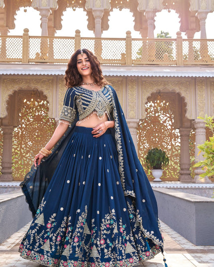 Pure Vichitra Embroidered Lehenga Choli | Heavy Cording Sequence & Thread Work