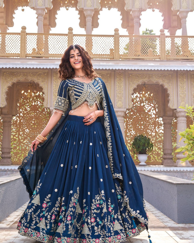 Pure Vichitra Embroidered Lehenga Choli | Heavy Cording Sequence & Thread Work