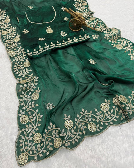 Premium Fancy Satin Saree with Embroidery Work | C Pallu & Arco Cut Border