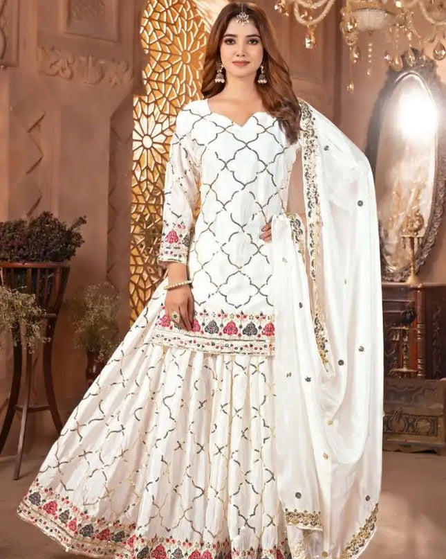 Designer Party Wear Sharara Palazzo Set Heavy Faux Georgette with Sequence Embroidery