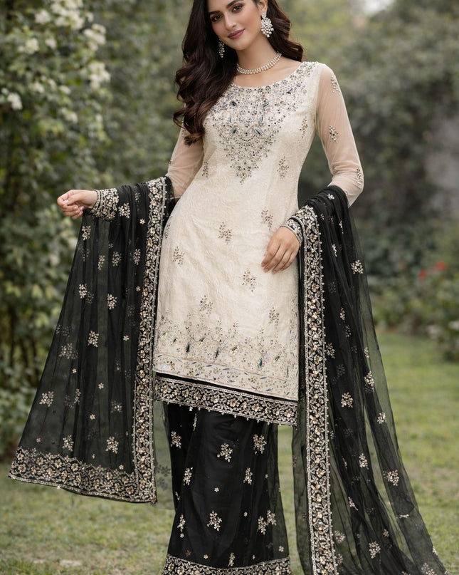 Designer Party Wear Embroidered JC Silk Suit Set with Palazzo