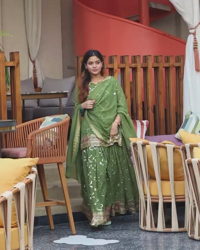 Designer Party Wear Sharara Palazzo Set Heavy Faux Georgette with Sequence Embroidery