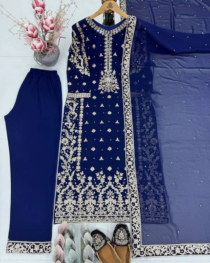 Heavy Faux Georgette Chine Sequence Work Top-Bottom And Dupatta Set